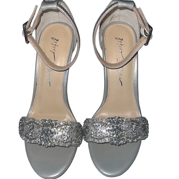 Betsey Johnson Juno Silver Embellished Beaded High Heels Size 6.5 - Picture 7 of 13